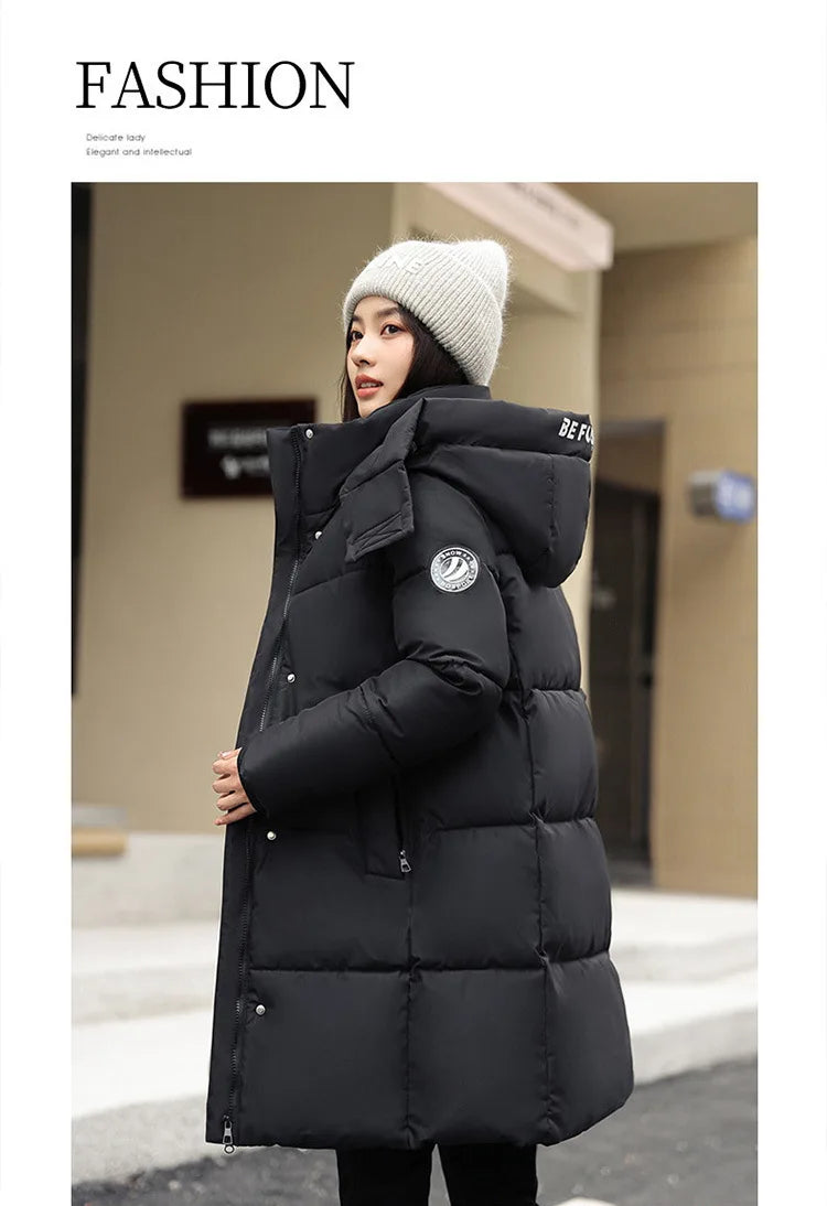 Women'S Winter Down Cotton Jacket 2025 New Warm Thicken Cotton Padded Jacket Korean Loose Plus Size Parkas Outwear Long Coat