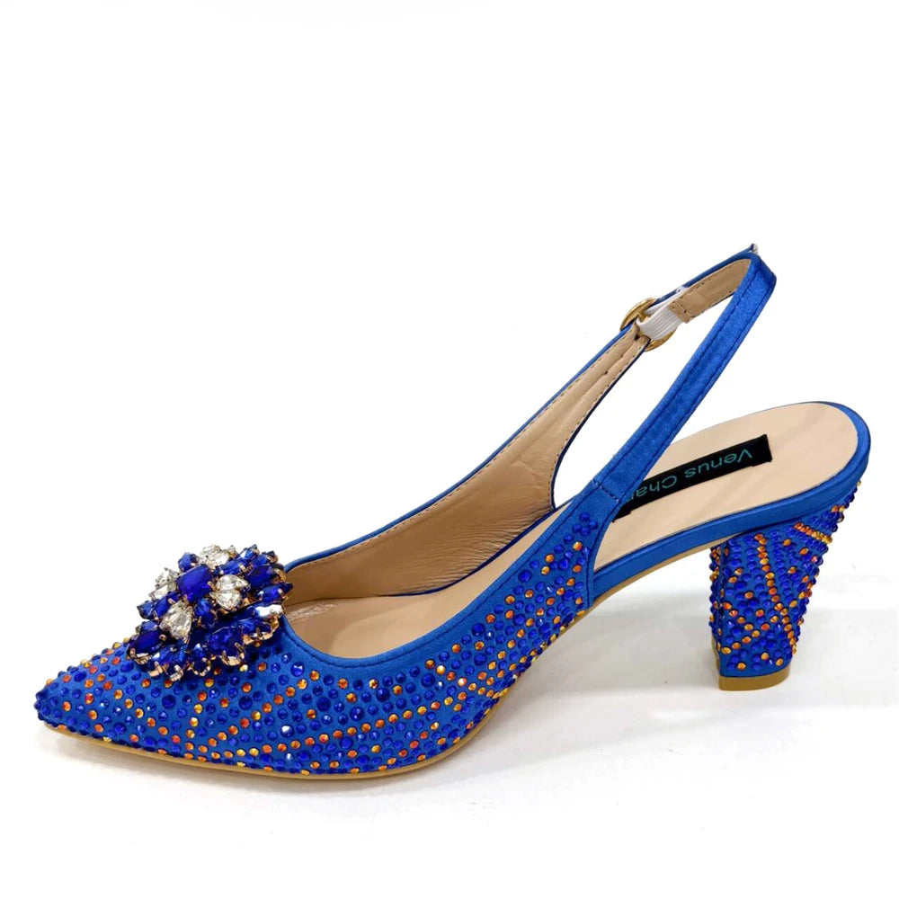 Venus Chan Nigerian Women Heel Party Ladies Italian Design Shoes And Bag Set Decorated with Rhinestone Handbag Wedding Party