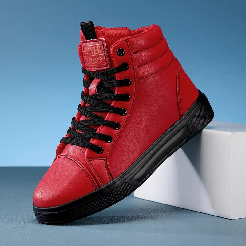 2025 Spring Fashion Red Men's Sneakers High Top Skateboarding Shoes for Men Women Comfortable Unisex Leather Sneakers Size 35-46