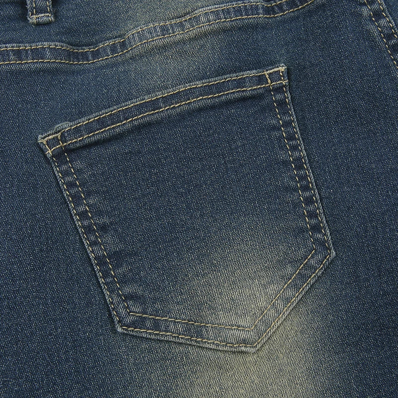 Rockmore Vintage Low Waist Flare Jeans Women Y2K Chic Rivet Slim Pencil Jean Pants Streetwear Fashion Retro Denim Trouser Korean