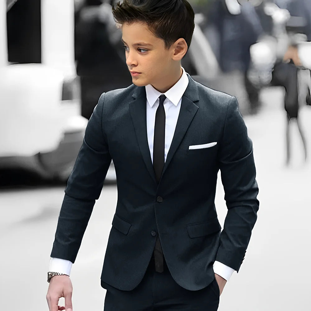 2 Piece Light Gray Boy Tuxedos For Wedding Notched Lapel Custom Kids Trim Fit Groomsmen Boy Suits