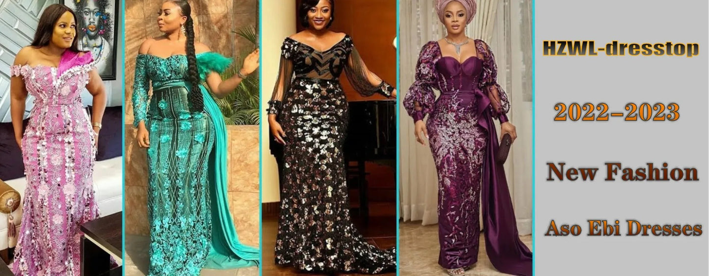 Aso Ebi Mermaid Evening Dresses Lace Beads Pearls Long Sleeves Formal Party Gowns Plus Size Prom Dress With Detachable Train