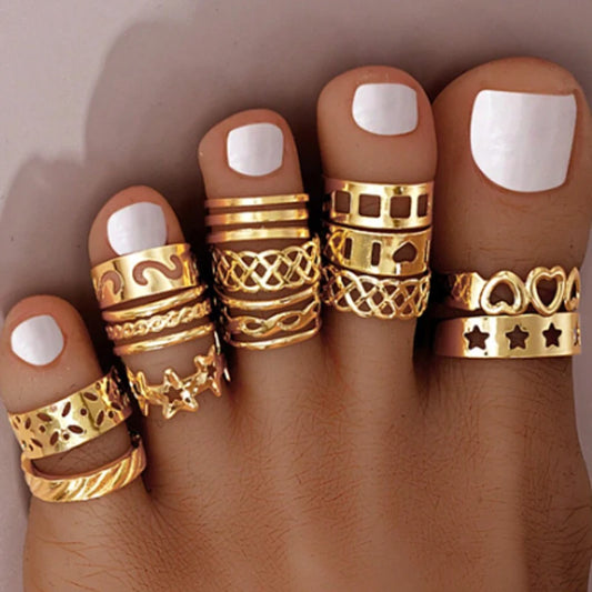 13 Pcs Fashion Hollow Heart Toe Rings Set for Women Adjustable Simple Minimal Open Toe Ring Set Summer Beach Foot Jewelry Gifts