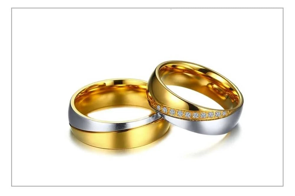 Vnox Temperament Wedding Rings For Women Men CZ Stones Stainless Steel Engagement Band Anniversary Personalized Gift Jewelry