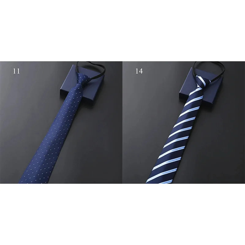 Elegant Blue Black Striped Men Shirt Business Dress Zipper Neck Lazy Ties Vestisens Accessories Wedding Groom