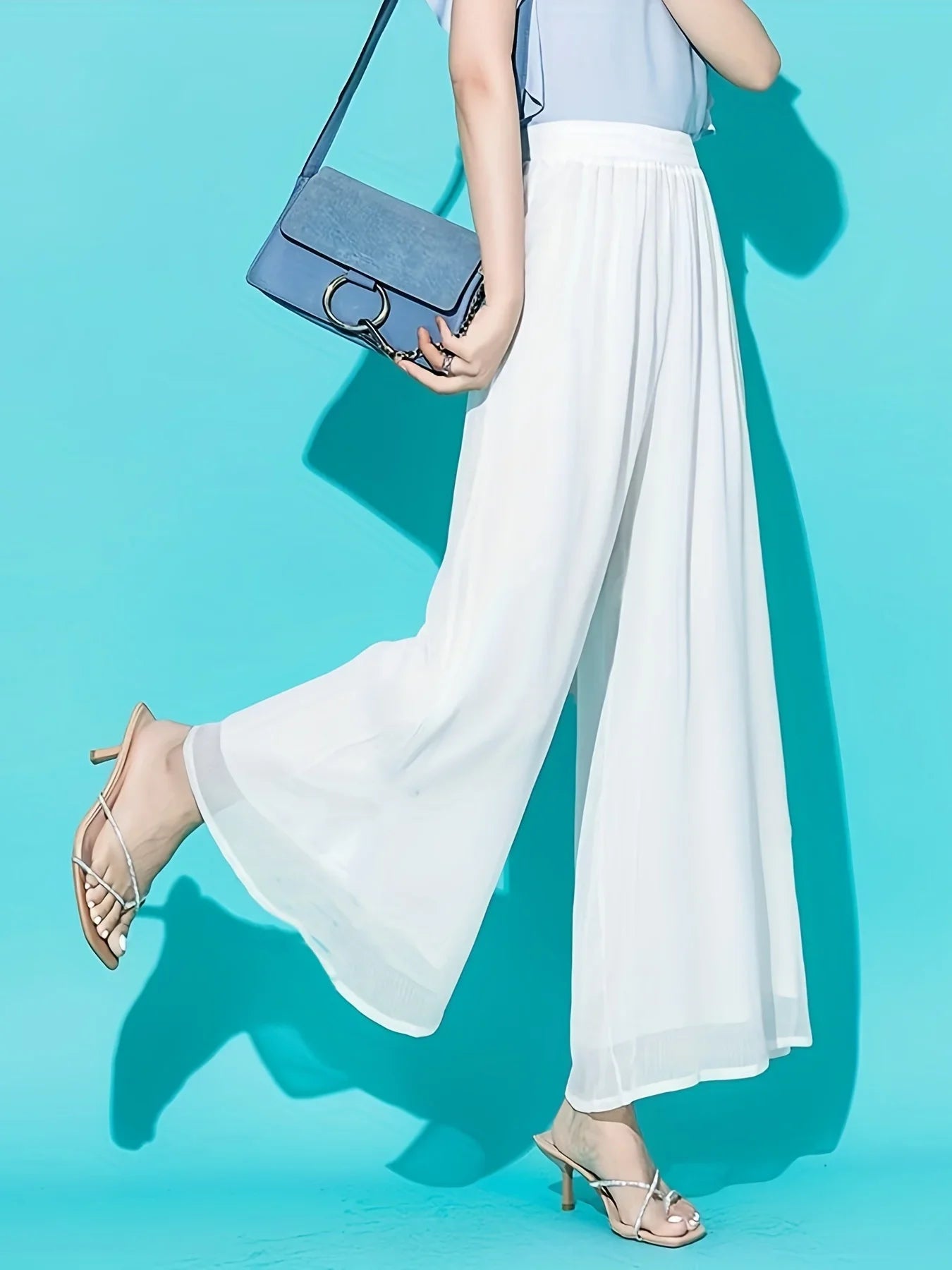 Thin chiffon wide leg pants for women in spring and summer, double layered drape, loose and slimming, cool long pants