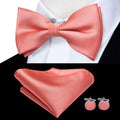 Hi-Tie Pink Dot Silk Mens Pre-tied Bow Tie Hanky Cufflink Set Dusty Pink Butterfly Knot Bowtie for Male Wedding Business