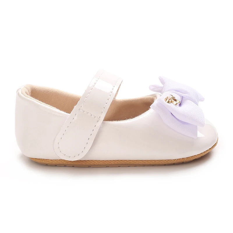 VALEN SINA 0-18 Months Newborn Girl White Baptism Shoes Bow Non-slip Rubber Soft-Sole Flat PU First Walker Mary Janes