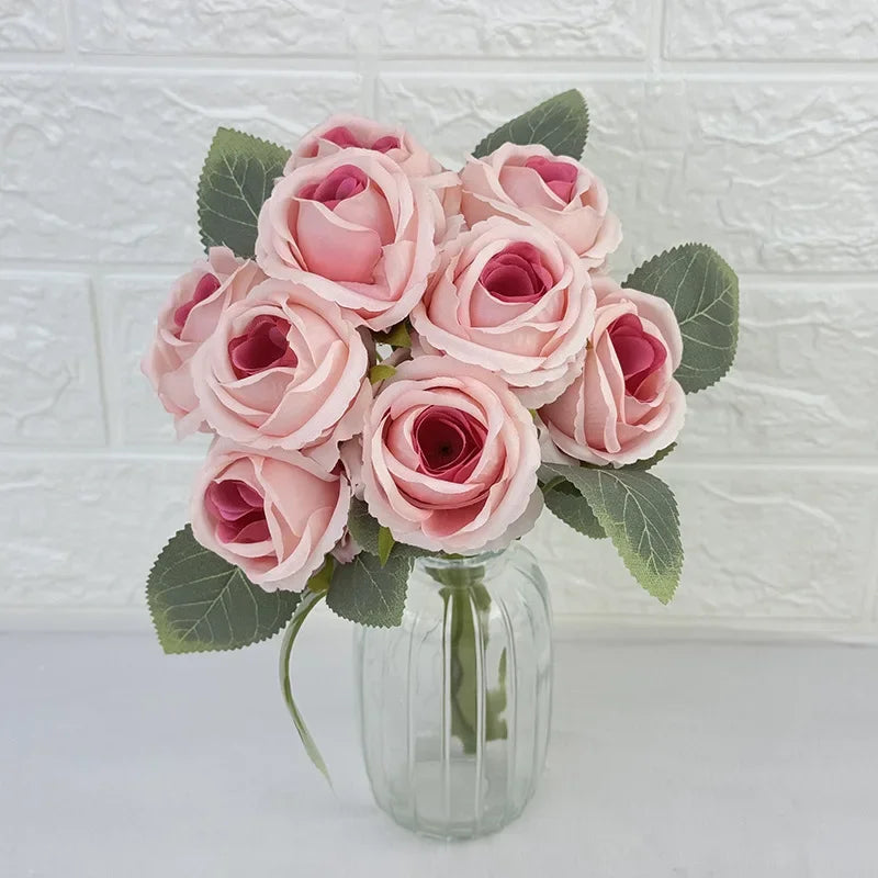 Wedding Bride Pink Roses Bouquet Artificial Flowers Auditorium Decoration Simulation Rose White Fake Flower Cafe Decortive