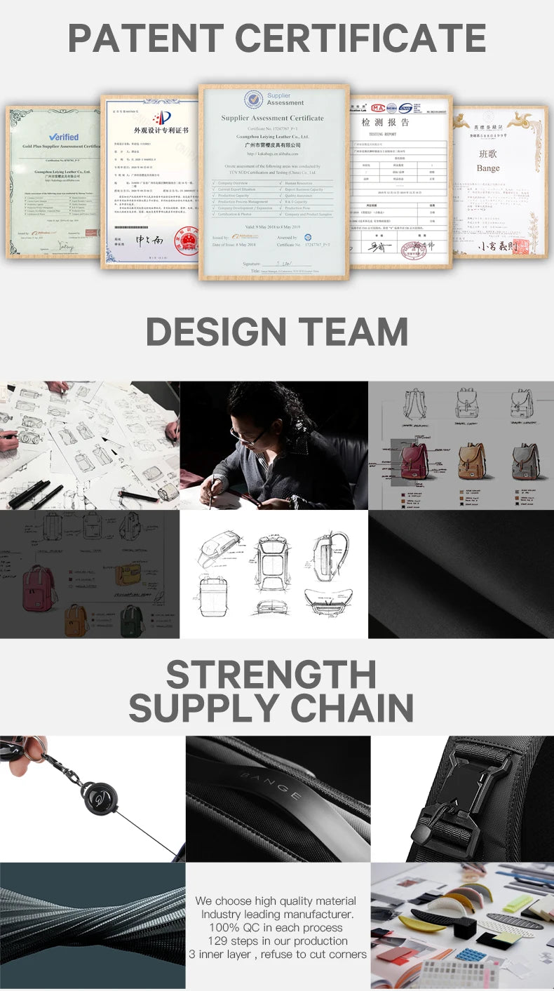 BANGE New Design Large Capacity Oxford Men 15.6 inch Laptop Backpack Softback Business Waterproof Backpacks with USB Charing