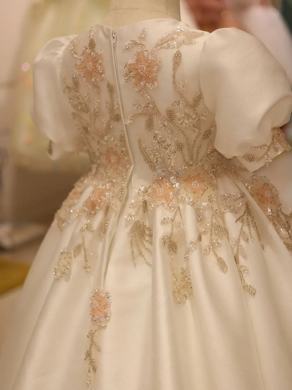 Jill Wish Luxury Off White Flower Girl Dresses Dubai Beading Sequined Princess Gown for Kids Wedding Birthday Party Pageant J085