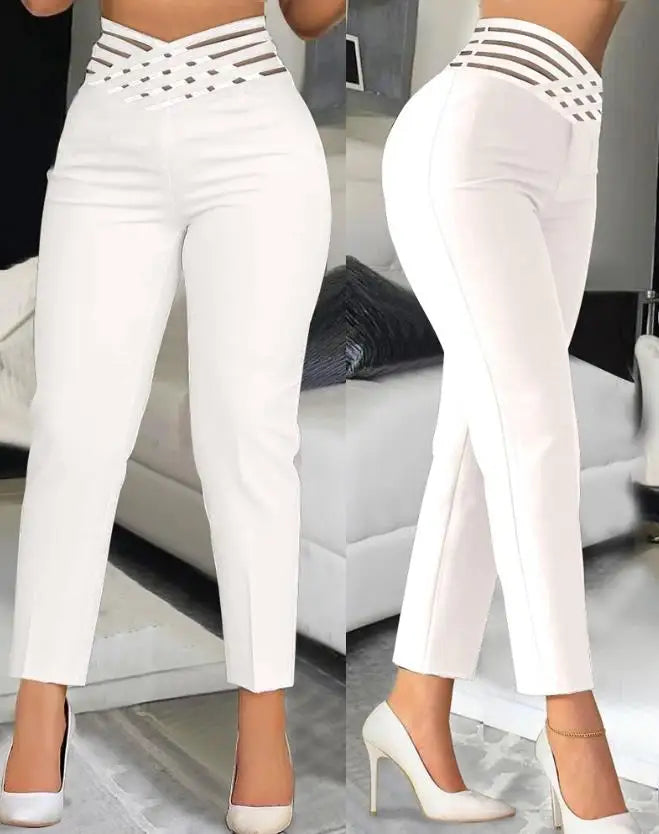 Elegant High Waist Cropped Work Pants for Women Black All-Match Daily Office Formal Wear Fashion Women's Trousers Slim Pants