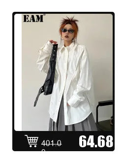 EAM Gray Spliced Pleated Personality Blazer Women New Lapel Long Sleeve Loose Fit Jacket Fashion Tide Spring Autumn 2025 30A1252