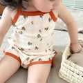 2024 Summer New Baby Sleeveless Tops And Tight Waist Shorts 2 Pieces Suit Girls Square Collar Clothing Set Kids Cotton Clothes