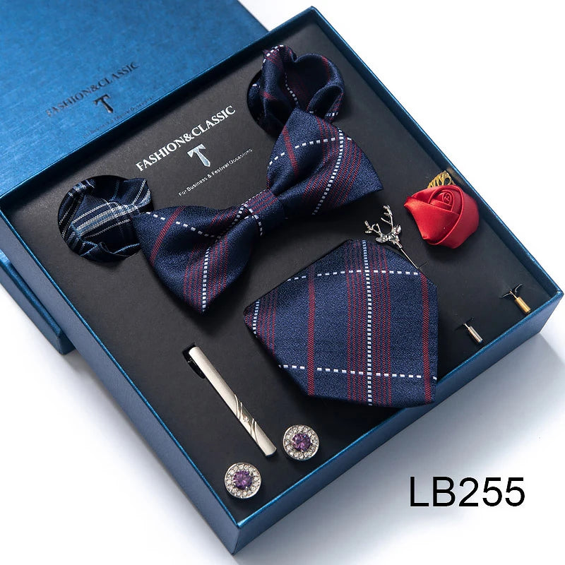 Men's Tie Set Luxury Gift Box Silk Tie Necktie Set 8pcs Inside Packing Festive Present Cravat Pocket Squares Holiday Gift Men