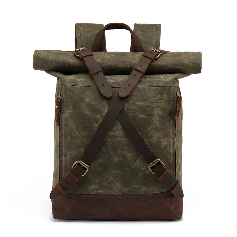 Male Backpacks Vintage Canvas Leather For Men Waterproof Rucksacks Large Mountaineering Travel Pack Outdoor computer bag