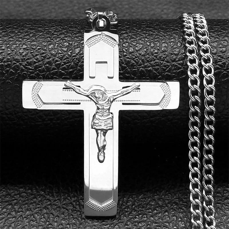 Christian Bible Stainless Steel Jesus Cross Long Necklace Men/Women Necklace Pendant Religious Jewelry acero inoxidable N6193S05