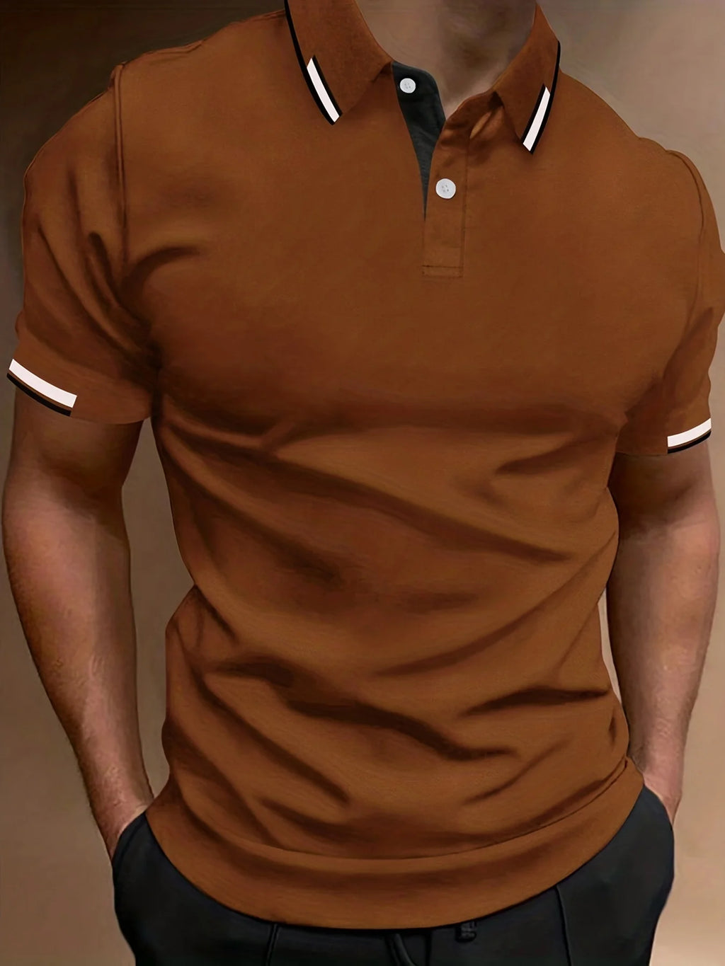 Men's Contrast Binding Short Sleeve Golf Polo Shirt Male Tops For Summer Outdoor Business Casual Short Sleeve Button Polo Tshirt