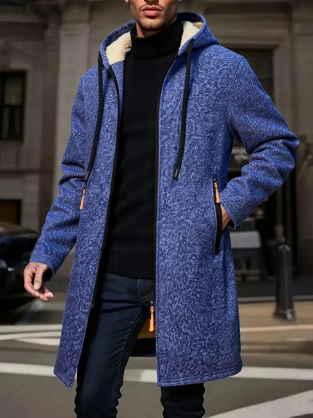 Winter Men's Thickened Hoodies Jacket Outdoor Warm Zipper Long Sleeve Sweatshirts Cardigan Streetwear Solid Color Tops Overcoat