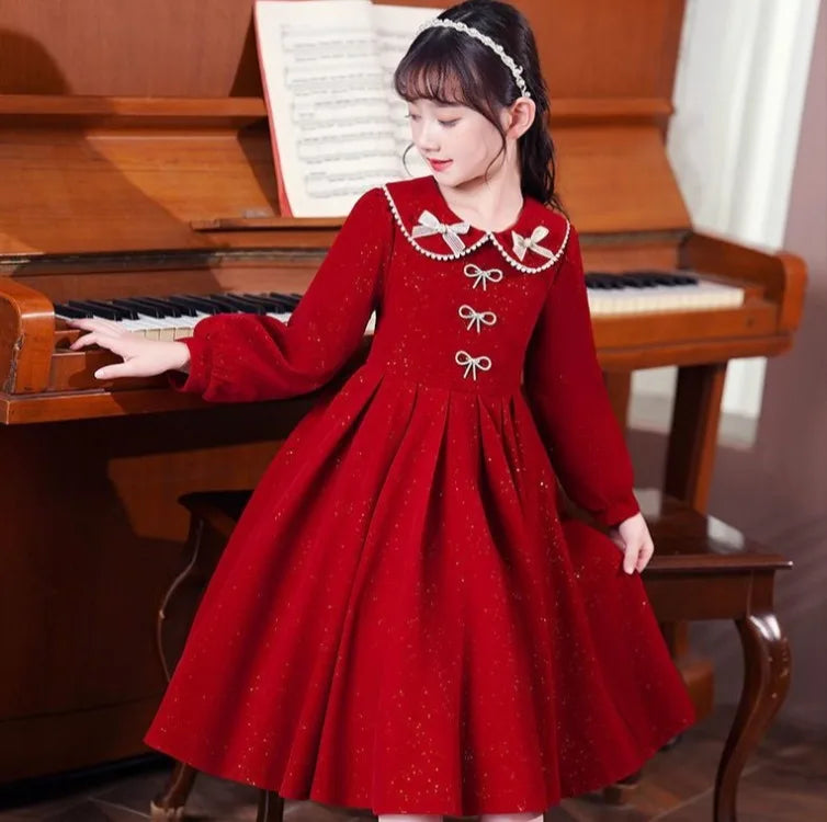 Girls' 2025 Spring New Arrival Long Sleeve Sweet Princess Gown - Trending Chic Dress for Big Kids 4-12 Years Old
