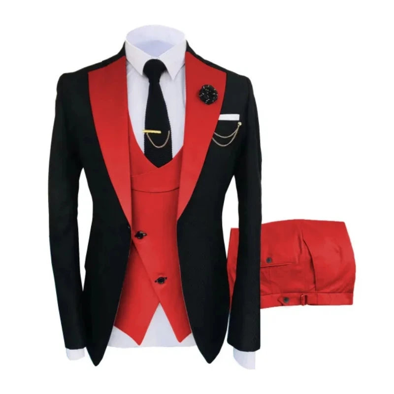 Men Suits 3 Pieces Tailored Best Man Groom Wedding Tuxedo Slim Fit Jacquard Two-color Blazer Jacket  Vest Pants Tuxedo Clothing