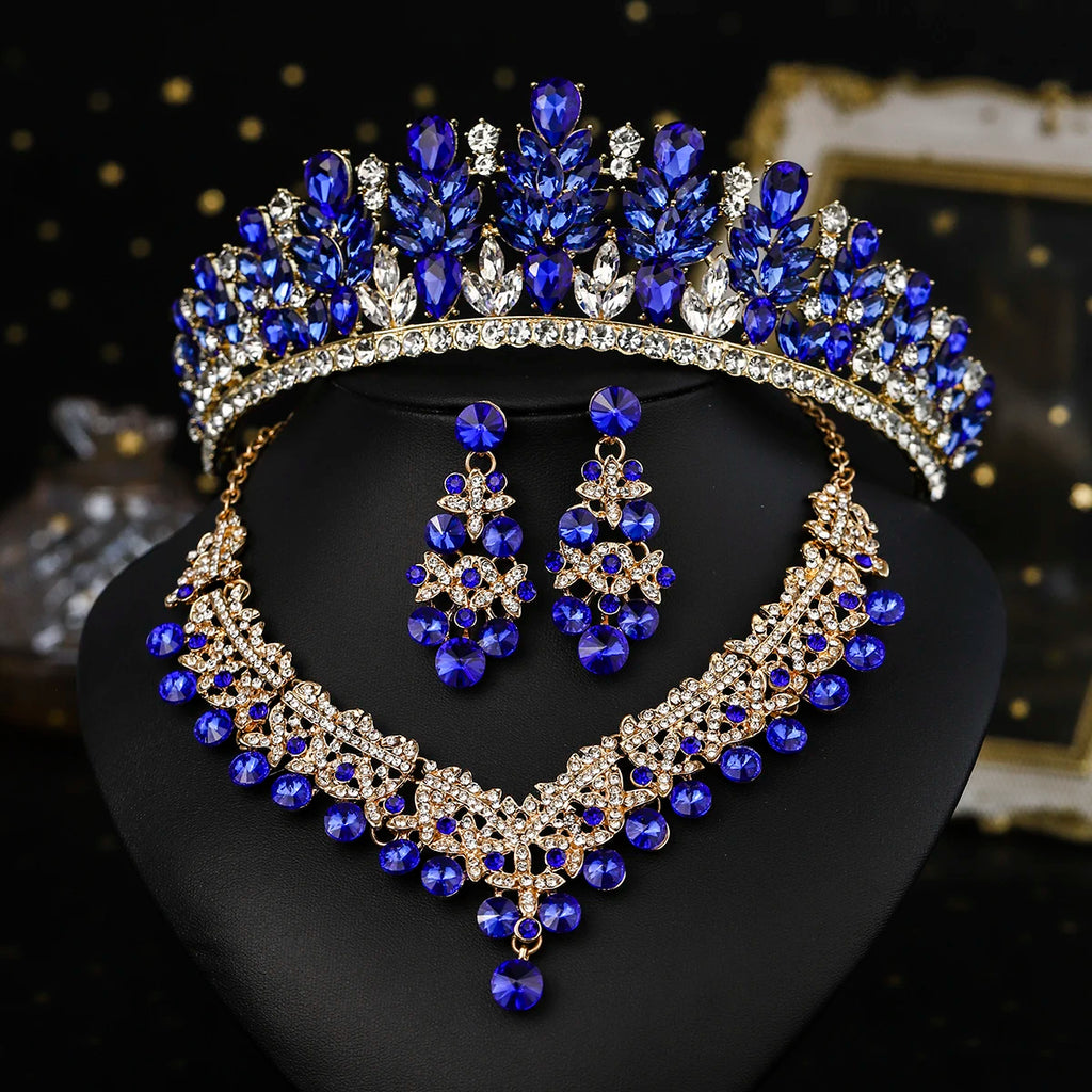 Bridal Wedding Elegant Headpieces Crystal Crown Tiara Classic Earrings & Necklace Set Jewelry Accessories Gifts for Friends