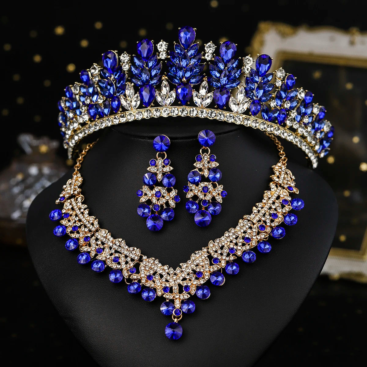 Bridal Wedding Elegant Headpieces Crystal Crown Tiara Classic Earrings & Necklace Set Jewelry Accessories Gifts for Friends