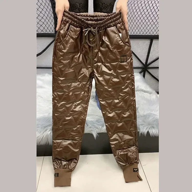 Autumn Winter Cotton Trousers Women's Snow Waterproof Warm Pants 2025 New Winter Drawstring Thicken Casual  Harem Pants