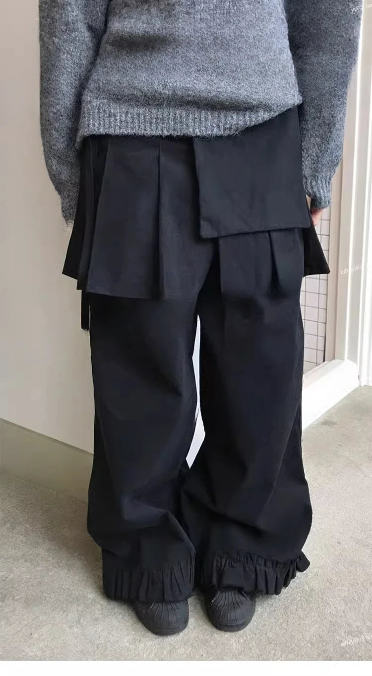 KUSAHIKI Retro Street Causal Irregular Two Piece Detachable Spicy Girl Skirt Pants