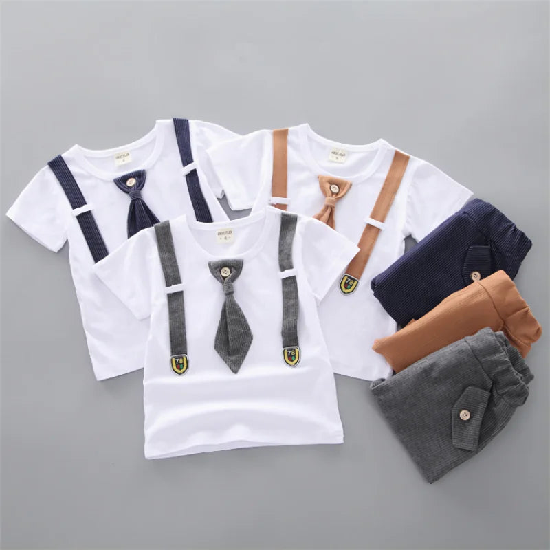 Summer Baby boys Clothing Suits Handsome Fashion Children's girls Short-Sleeved  + Shorts Clothes 2 pcs Set