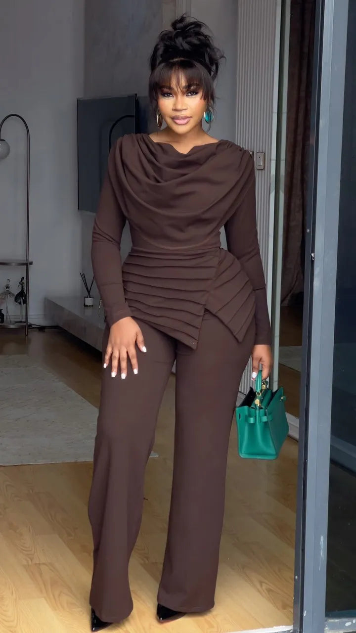 Swing Collar Ruched Jumpsuit Long Sleeve Solid Elegant Office Lady Asymmetric Hem Casual Vintage Ruched Slim Rompers Autumn