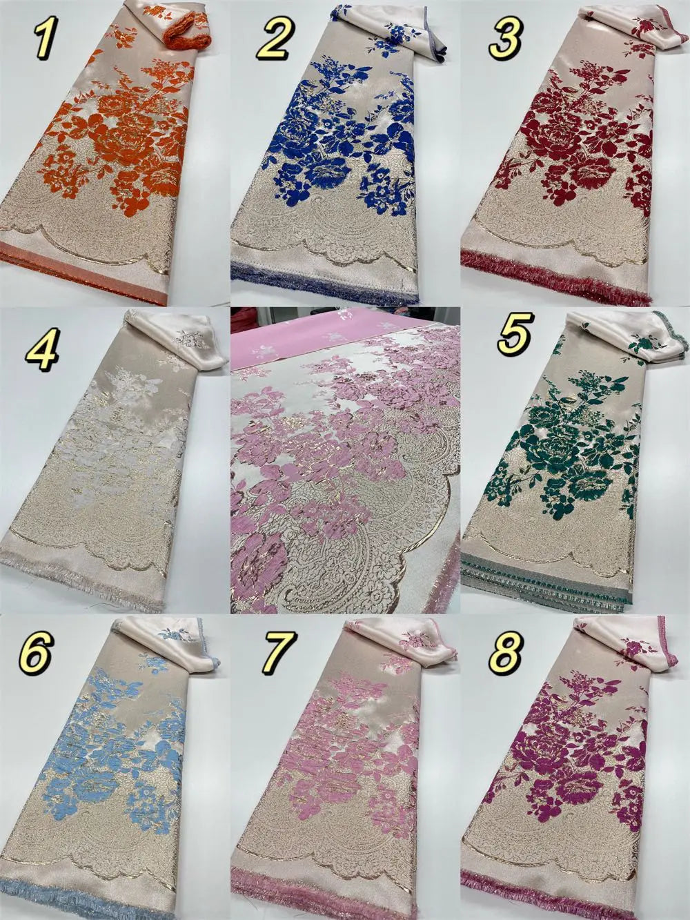 New Arrival African Brocade Lace Fabric Jacquard Organza Fabric High Quality Damask Jacquard for Wedding Evening Dresses 5yards