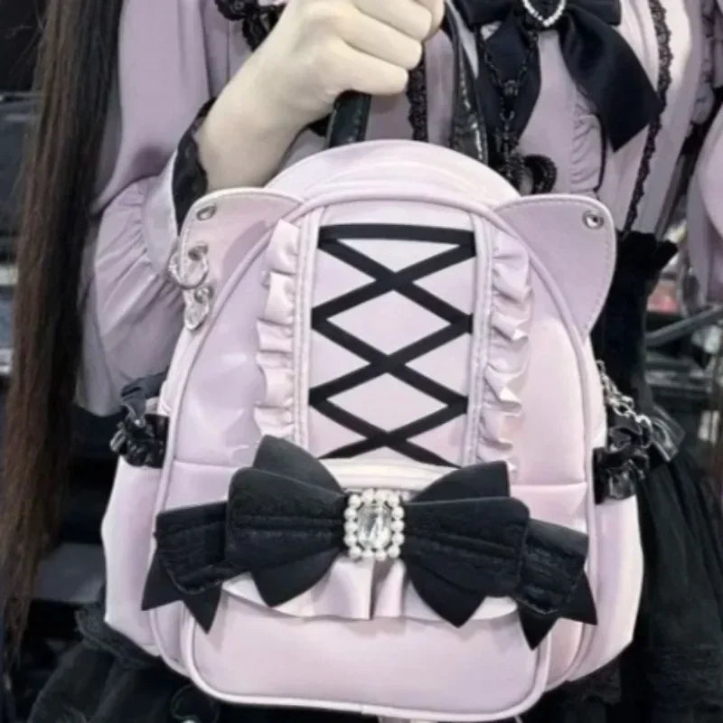 Lace Cat's Ear School Bag Japan Lolita Ita Mochila Cute Large Capacity Mochilas Mujer 2025 New Bow Women Bags Student Backpack
