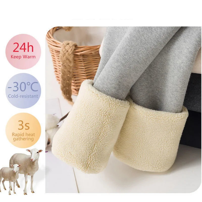 Winter Thermal Pants For Woman Lamb Cashmere Leggings High Waist Extra Thick Wool Tights Pants Warm Fleece Insulated Trousers