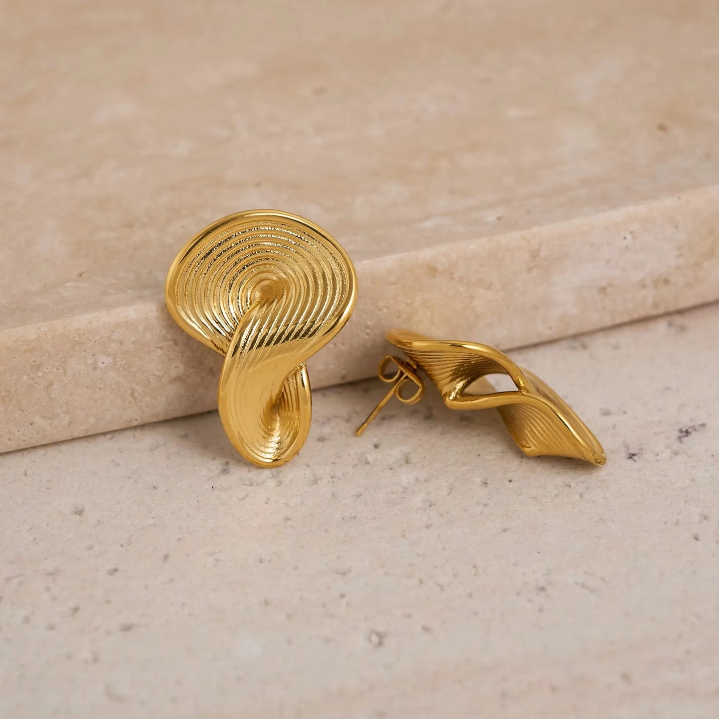 18k Gold Plated Stainless Steel Niche Irregularly Twisted Embossed Artist Earrings for Women Tarnish Free Waterproof Jewelry