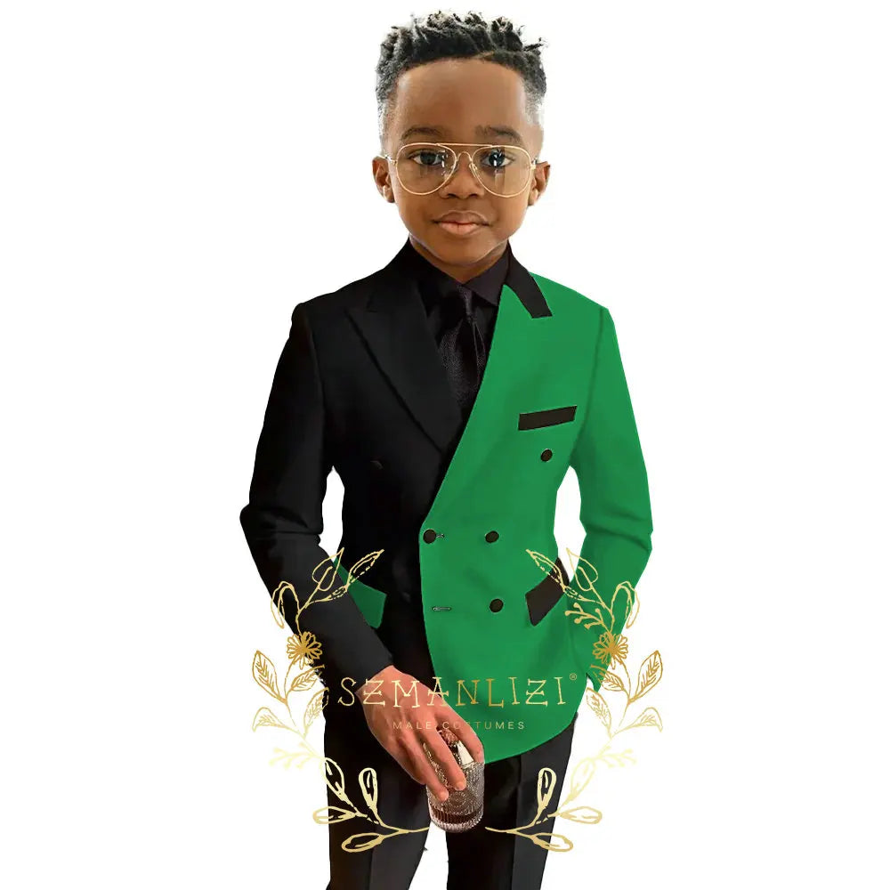 Boys Suits Double Breasted Blazer 2-piece Set Colorblock Jacket Pants Wedding Kids Tuxedo Custom 2-16 Years Old Clothes Suit
