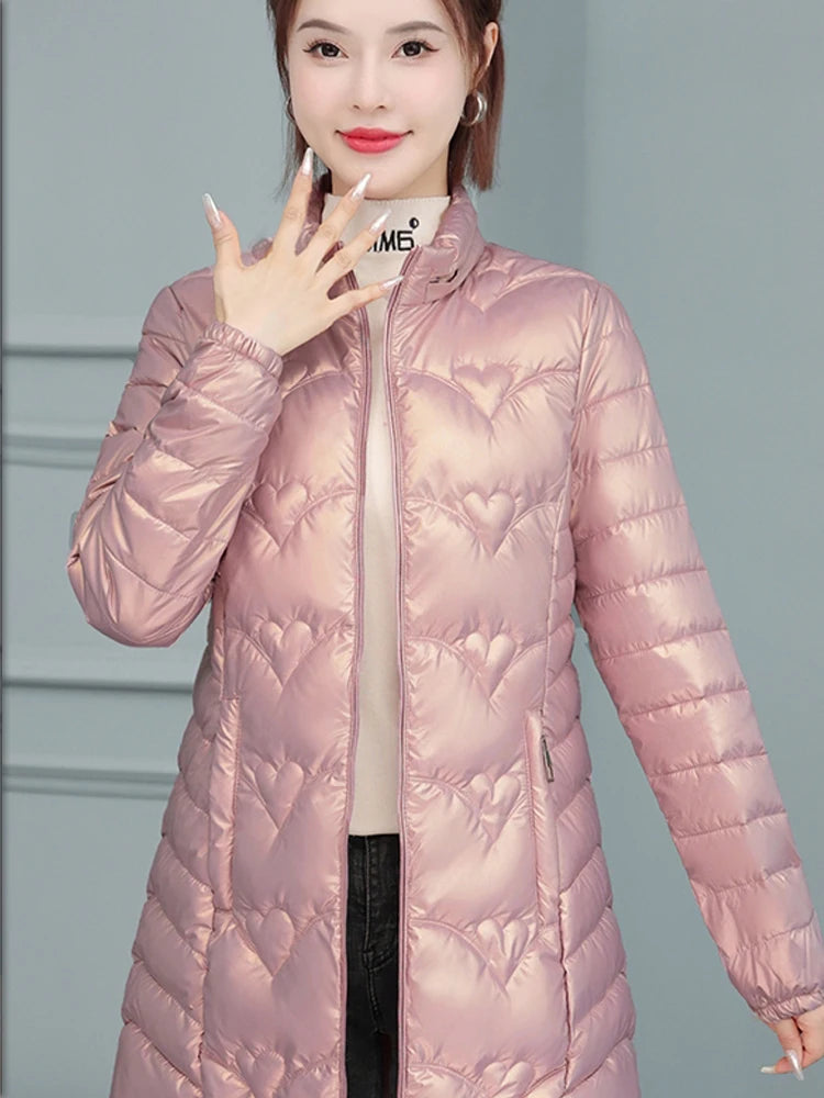 2023 New Winter Jacket Long Coats Women  Hooded Glossy DownCotton Jacket Warm Casual Parka Padded Cotton Coat Female