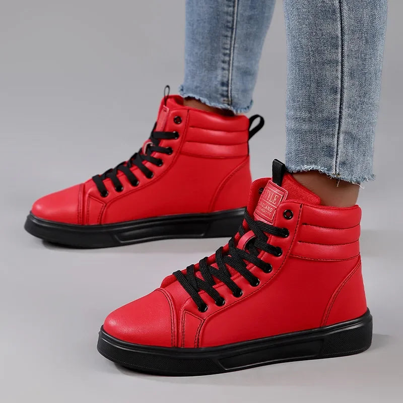 2025 Spring Fashion Red Men's Sneakers High Top Skateboarding Shoes for Men Women Comfortable Unisex Leather Sneakers Size 35-46
