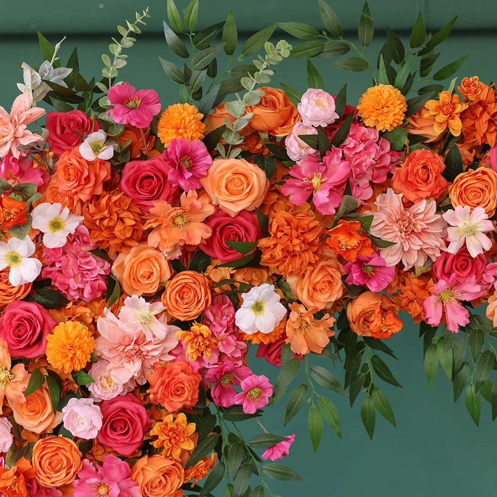 Flowers Artificial Decoration Orange Pink Series Rose Greens Floral Arrangement Bridal Bouquet for Wedding Event Decor J2601