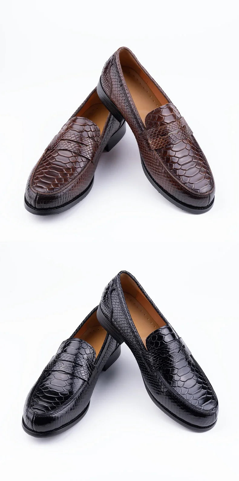 Men's Snake Pattern Penny Loafers – Handcraft Business Leather Shoes
