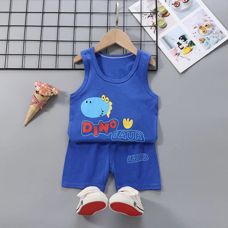 2025 New Summer Children Clothing Set Boys Girls Sleeveless Shorts Children's Suspenders Baby Vest set Kids Clothes