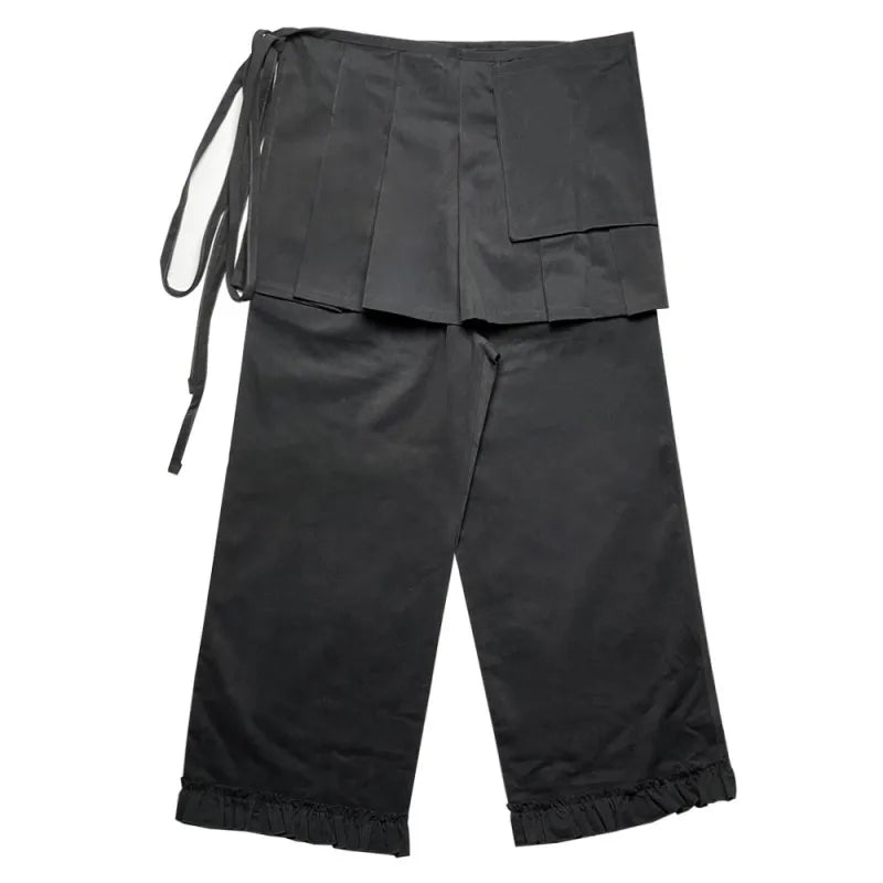 KUSAHIKI Retro Street Causal Irregular Two Piece Detachable Spicy Girl Skirt Pants