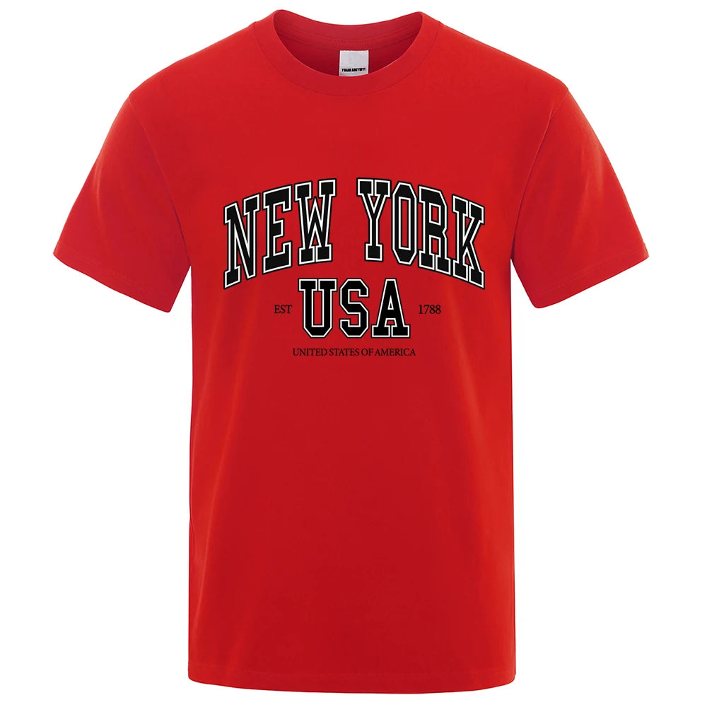 New York Usa Est 1788 Street City Letter Tops Men O-Neck Shirt Summer Loose Clothing Loose Cotton Oversize Tshirt Hip Hop Tops