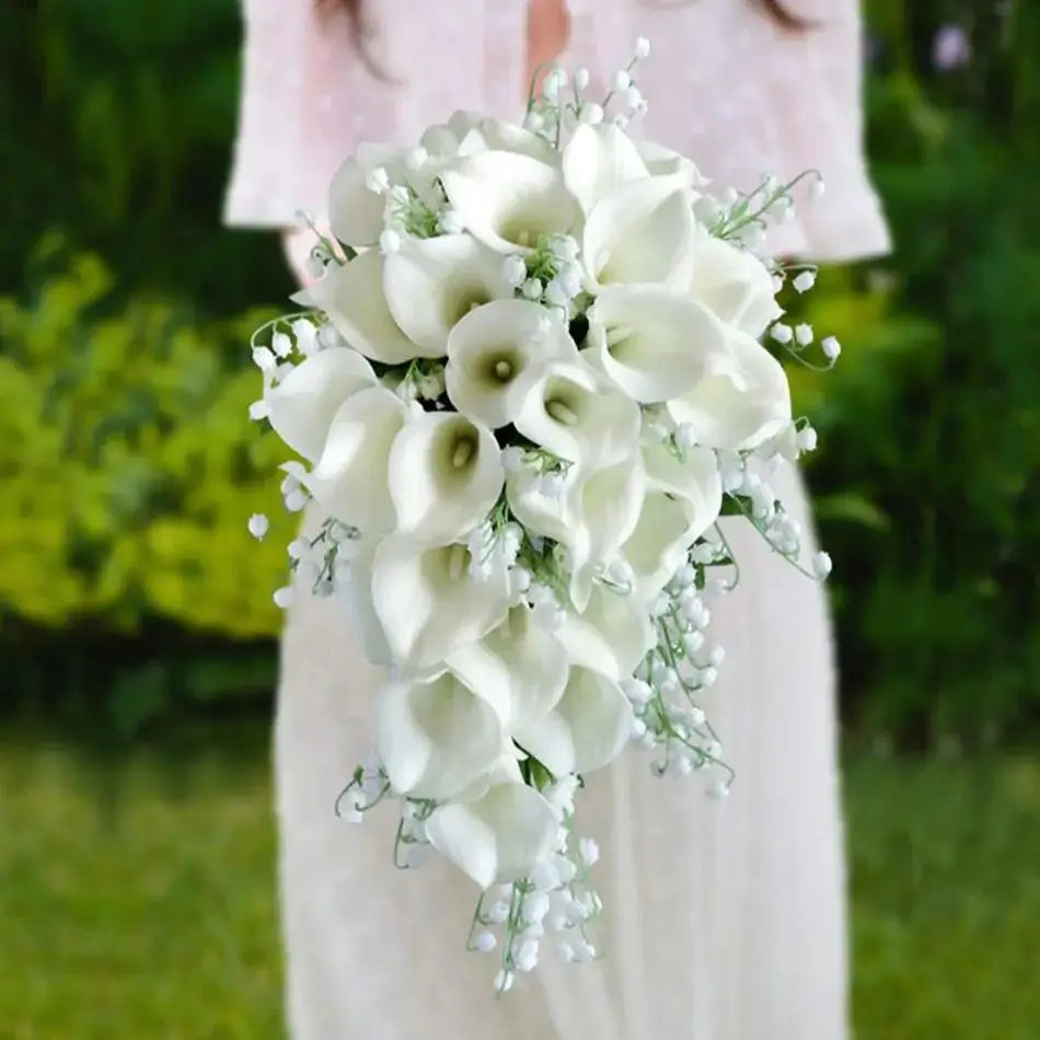 Wedding Bouquet Bridal Artificial Silk Flowers Foam Roses Bouquet Lace Decoration Natural Wedding Flowers