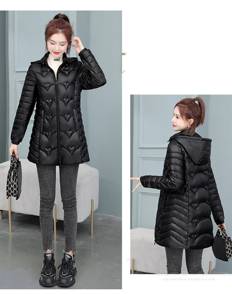 2023 New Winter Jacket Long Coats Women  Hooded Glossy DownCotton Jacket Warm Casual Parka Padded Cotton Coat Female