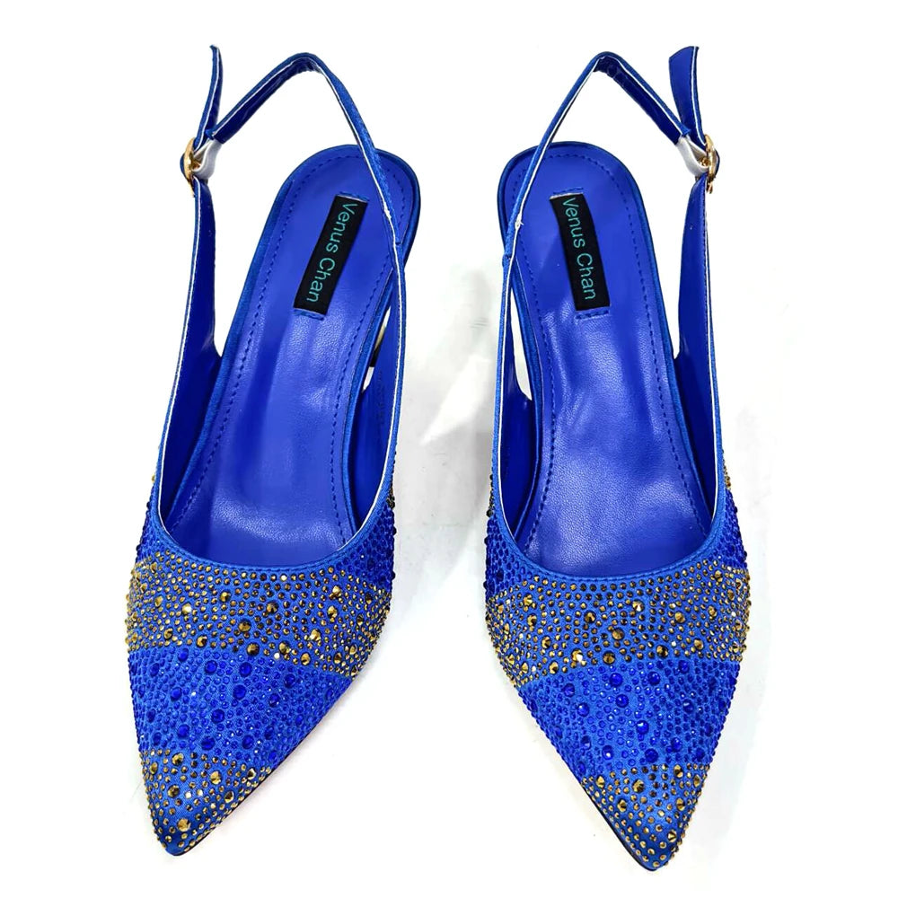 Venus Chan 2024 Hot Selling INS Pointed-Toe Luxury Style High Heels Sandal With Bag Set in Gold Color For Wedding Party Women