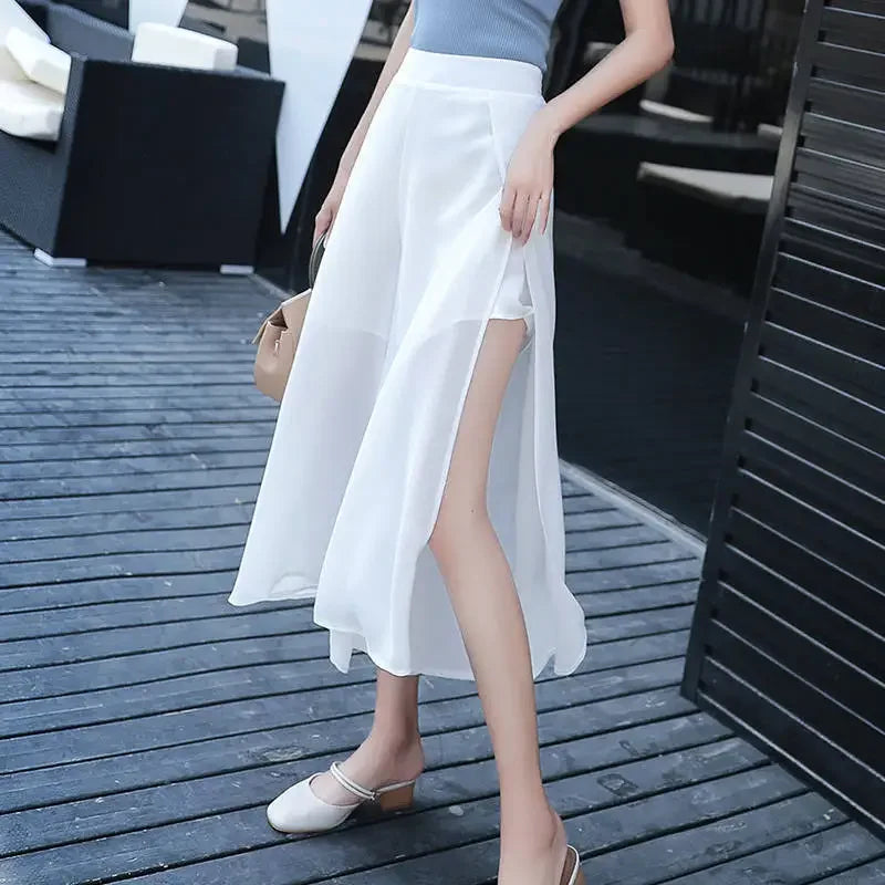 2024 Side Split Shorts Skirt Women's Summer Sweet Slim Chiffon Capris Skirts Female Korean Style Split Tulle Skirt Pants