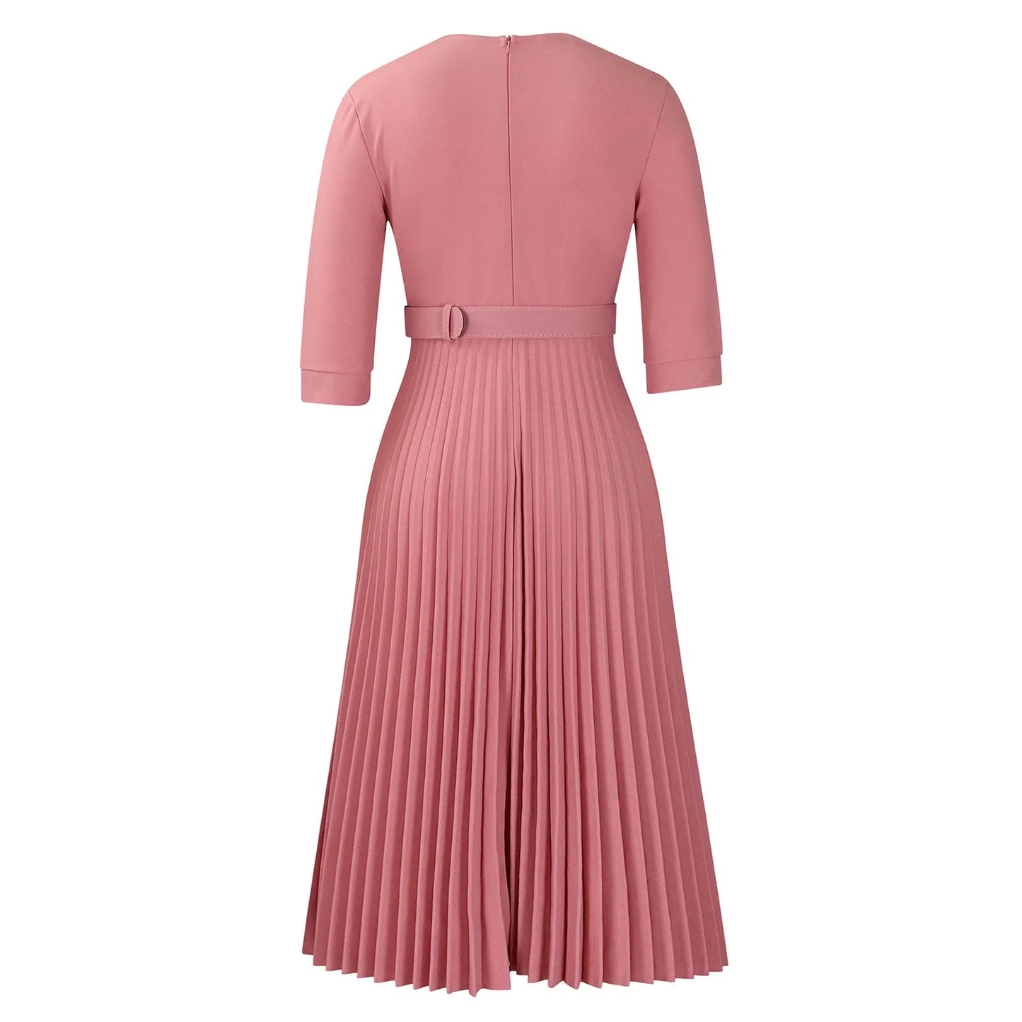 Elegant Office Ladies Dresses 2024 Autumn Fall Notched Collar Half Sleeve Belt Waisted Mid Calf Female Birthday Party Dress Midi