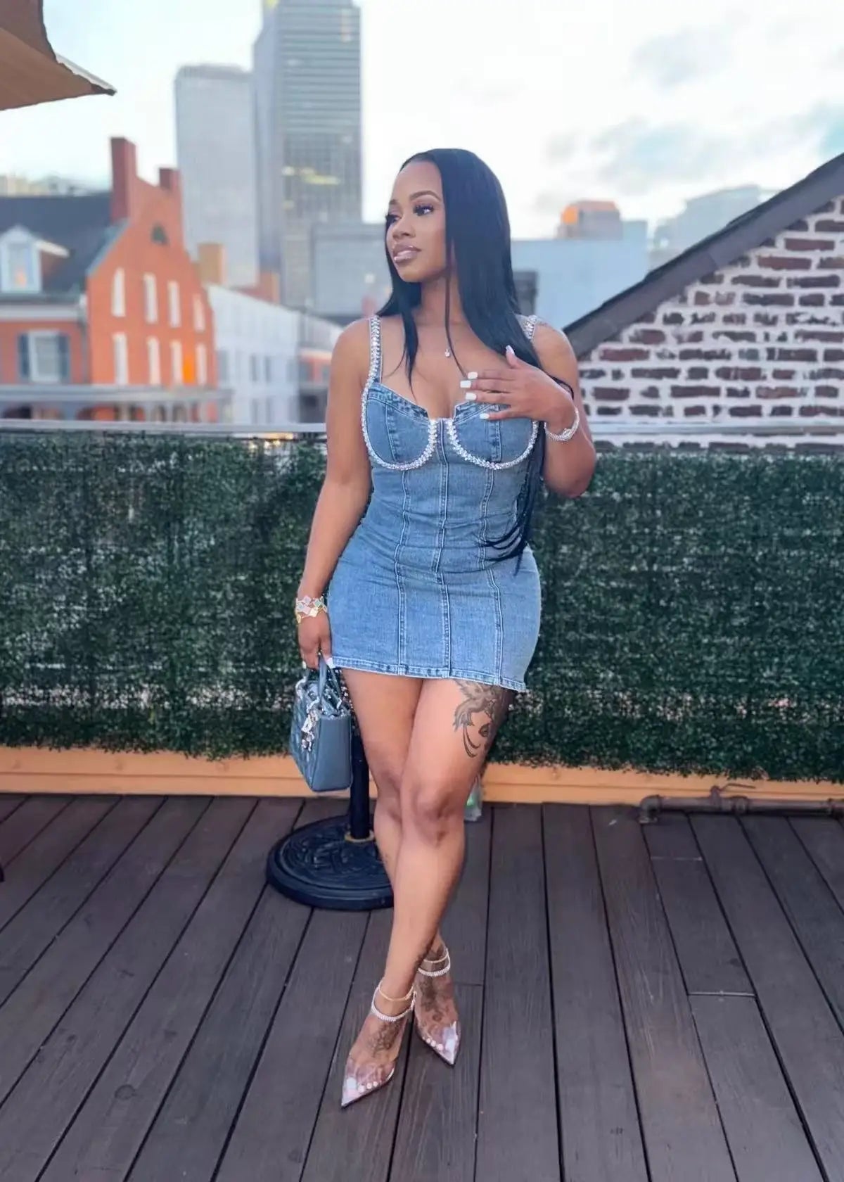 Camisole Dress Sexy Sleeveless Women Denim Dresses Solid Spliced Sheath Slim Washed Distressed 2025 Summer Wrap Buttocks