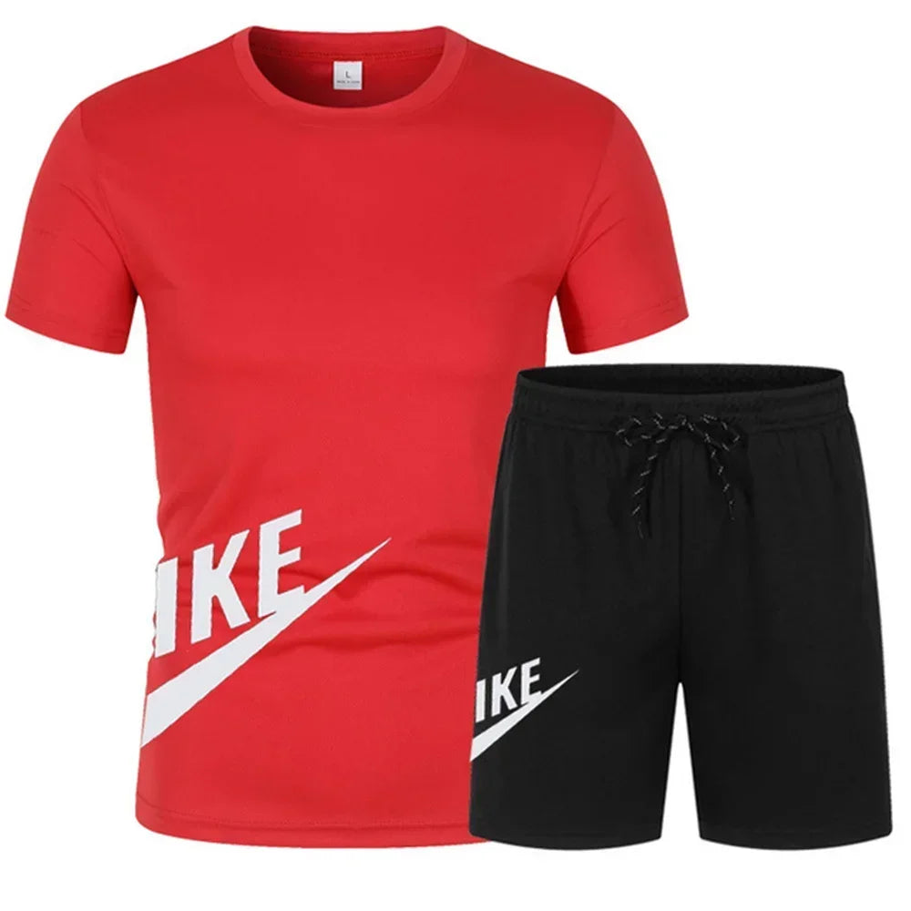 2025 Summer Sports Men's Suit Running 3d Printed Top Casual T-shirt + Shorts 2-piece Jogging Breathable Quick-drying Clothing